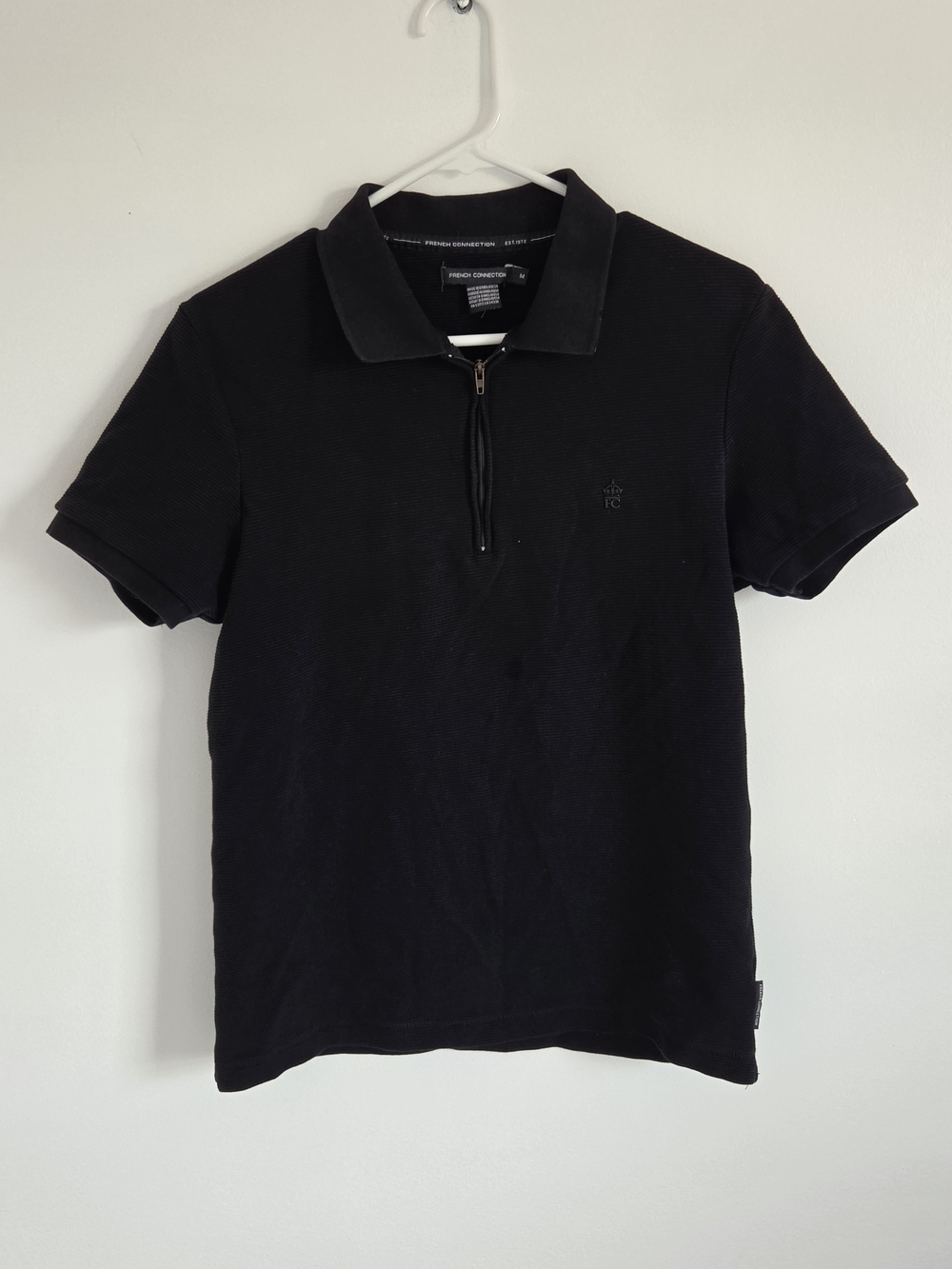 French Connection Black Short Sleeve Zip Polo